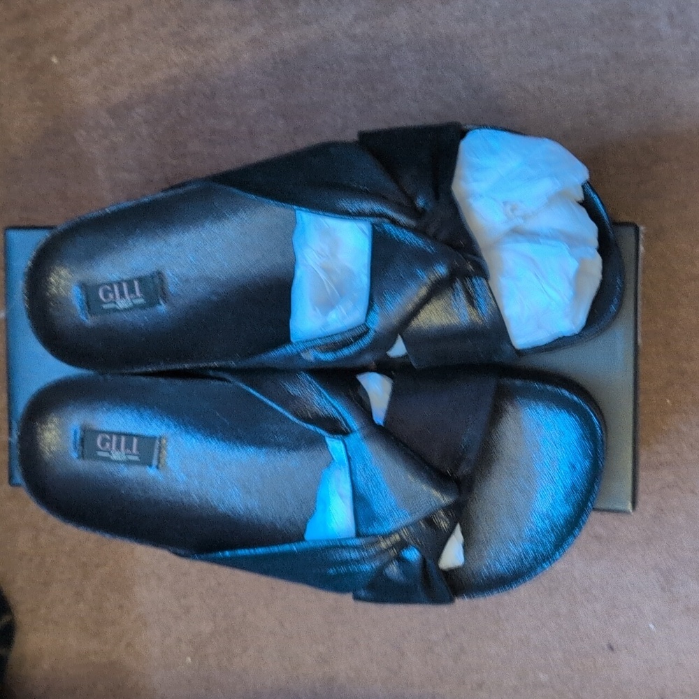 G.I.L.I. GI-PEARLIA BLACK SHIMMER FABRIC SLIDE ON SANDALS 8M NIB - Picture 6 of 10